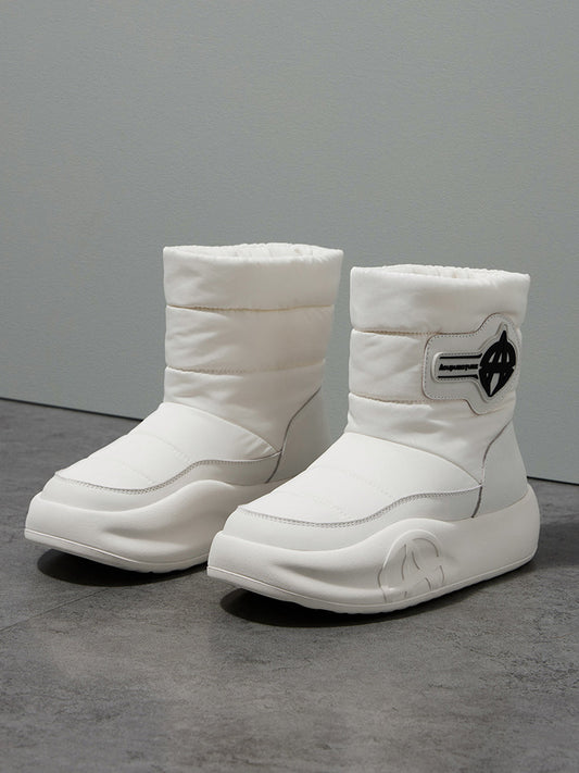White Padded Mid-Calf Snow Boots