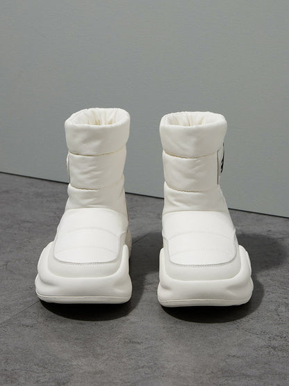 White Padded Mid-Calf Snow Boots