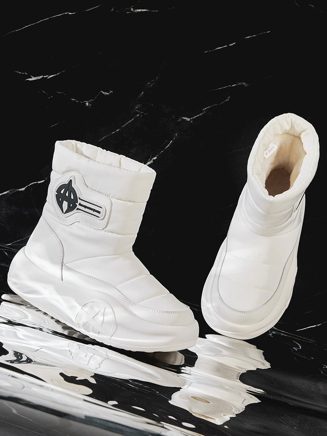 White Padded Mid-Calf Snow Boots