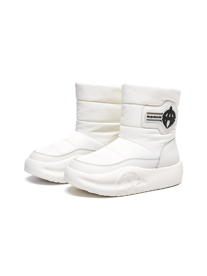 White Padded Mid-Calf Snow Boots