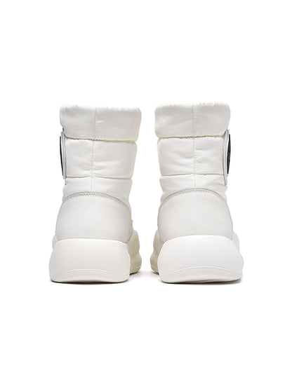 White Padded Mid-Calf Snow Boots
