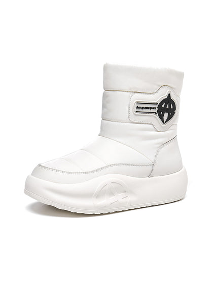 White Padded Mid-Calf Snow Boots