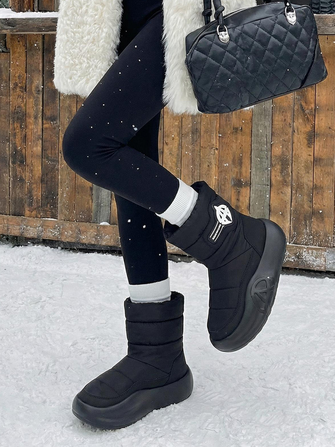 White Padded Mid-Calf Snow Boots