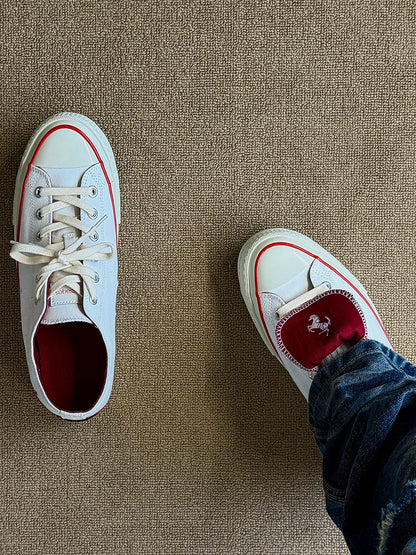White Racing Stripe Platform Canvas Sneakers