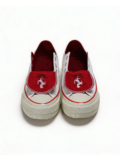 White Racing Stripe Platform Canvas Sneakers