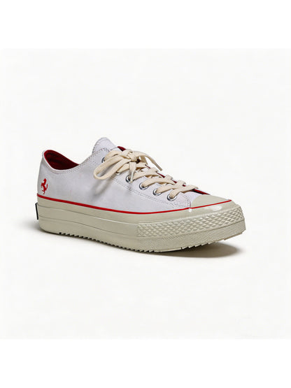 White Racing Stripe Platform Canvas Sneakers