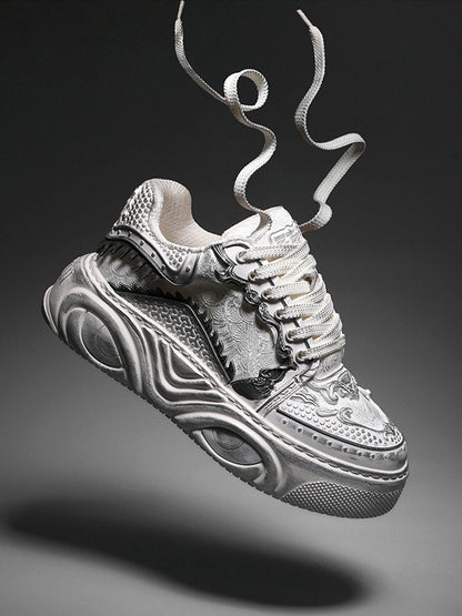 White Wukong Sculpted Platform Sneakers