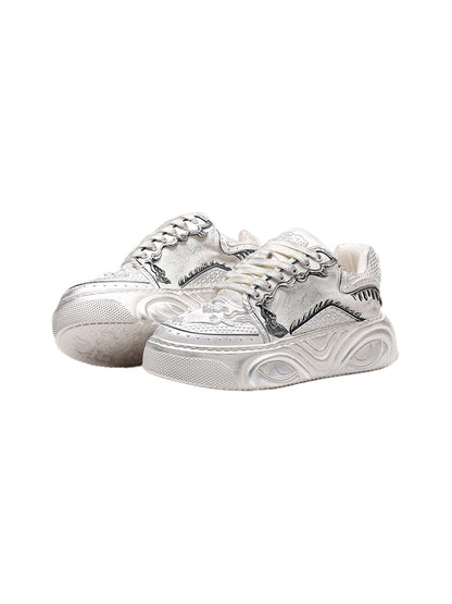 White Wukong Sculpted Platform Sneakers