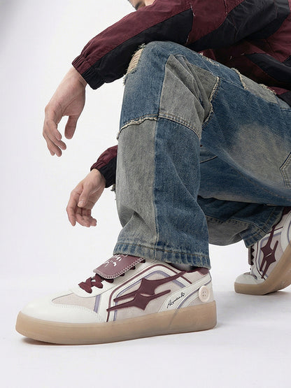 Wine Red Strap Retro Trainer Sneakers
