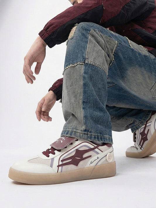 Wine Red Strap Retro Trainer Sneakers