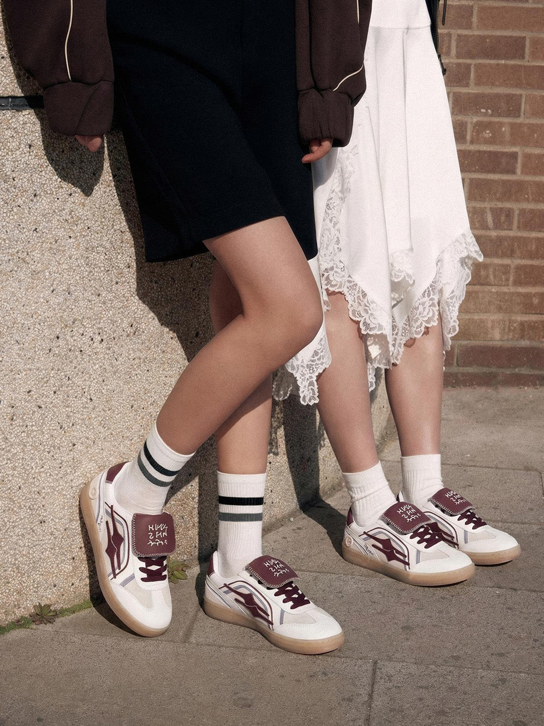 Wine Red Strap Retro Trainer Sneakers