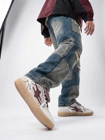 Wine Red Strap Retro Trainer Sneakers
