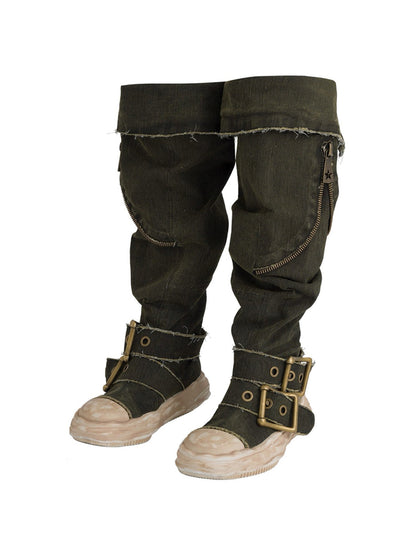 Multi-Wear Distressed Canvas Knee-High Boots