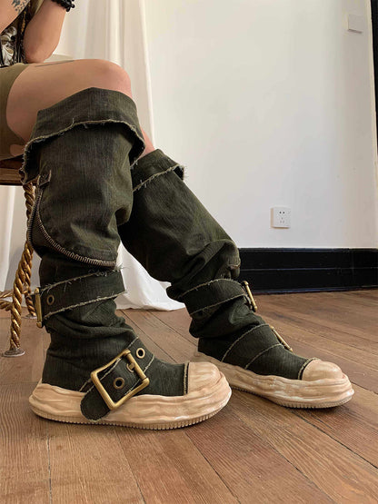 Multi-Wear Distressed Canvas Knee-High Boots
