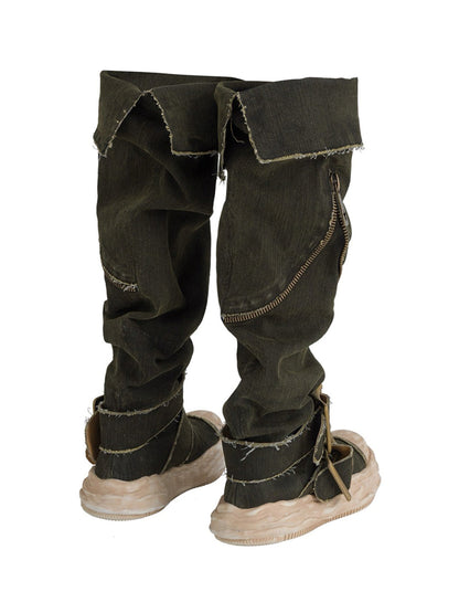Multi-Wear Distressed Canvas Knee-High Boots