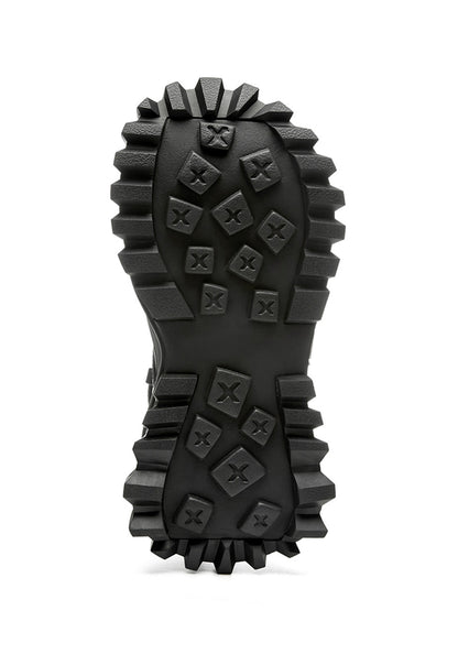 Black Mesh-Cuff Platform Combat Boots