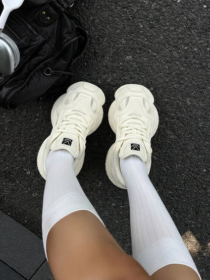 White Sculpted-Sole Chunky Sneakers