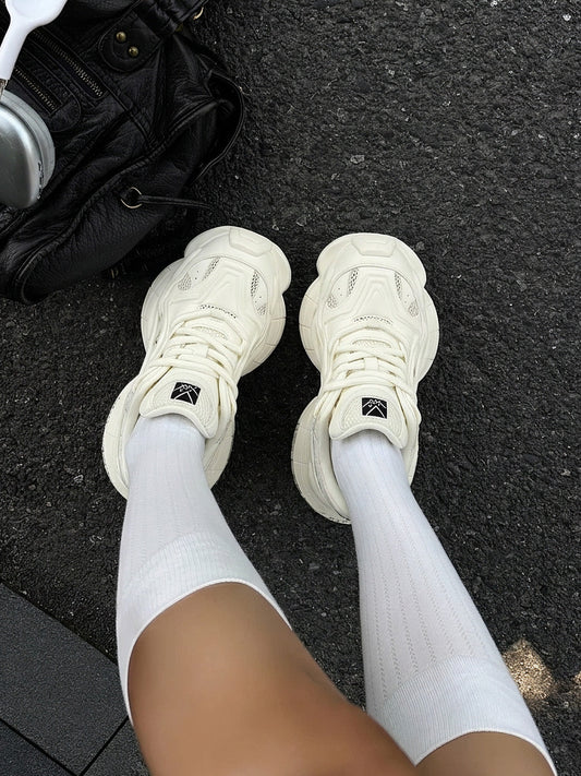White Sculpted-Sole Chunky Sneakers