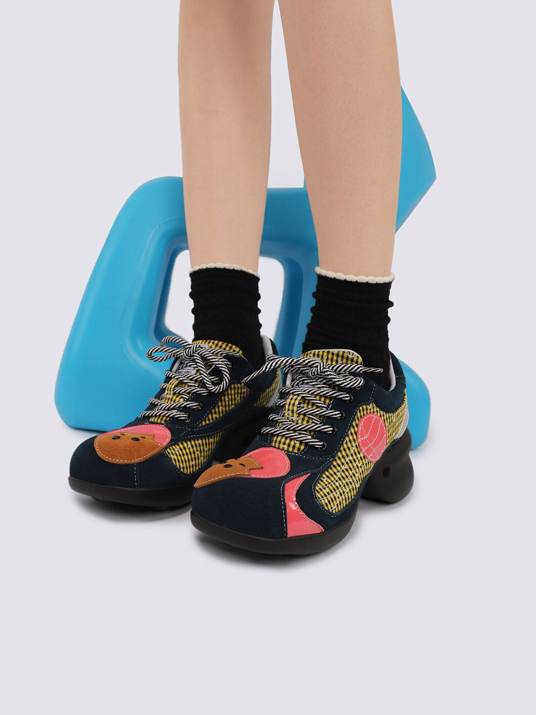 Playful Patchwork Sculpted-Sole Sneakers