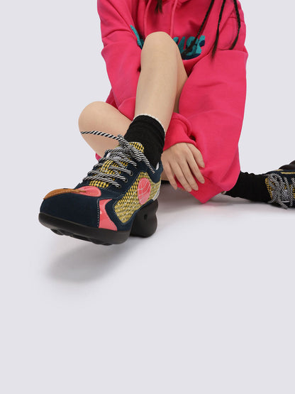 Playful Patchwork Sculpted-Sole Sneakers