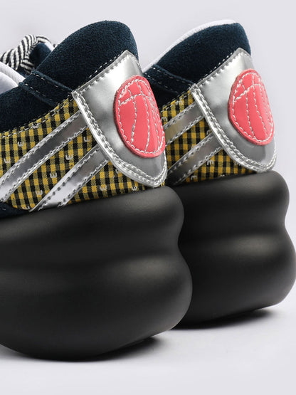 Playful Patchwork Sculpted-Sole Sneakers