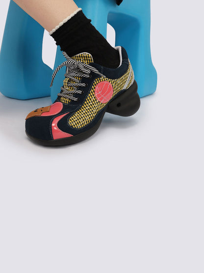 Playful Patchwork Sculpted-Sole Sneakers