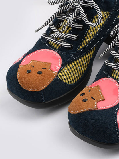 Playful Patchwork Sculpted-Sole Sneakers