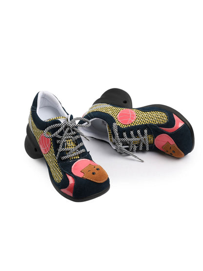 Playful Patchwork Sculpted-Sole Sneakers