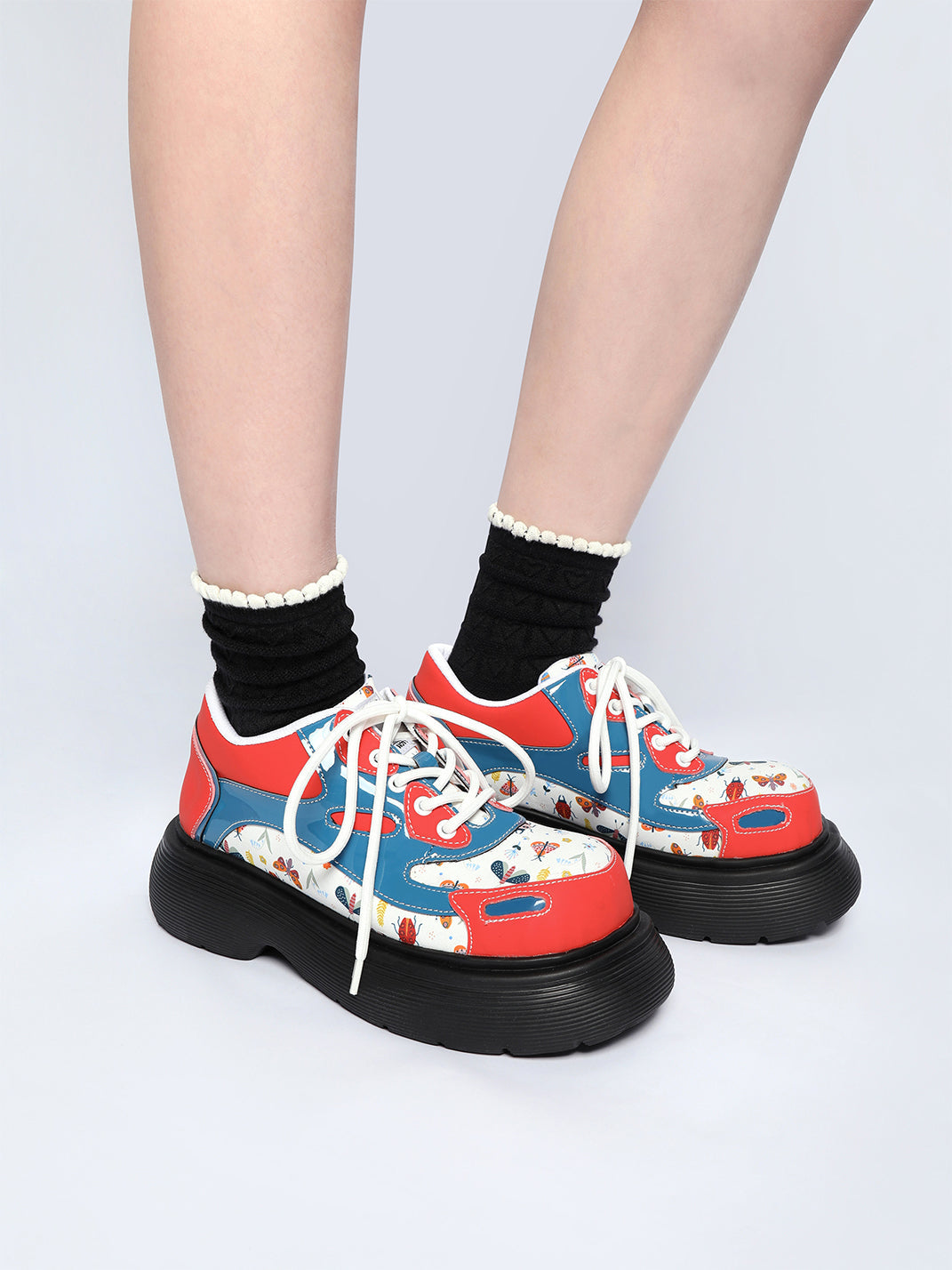 Butterfly-Panel Platform Lace-Up Derby Shoes