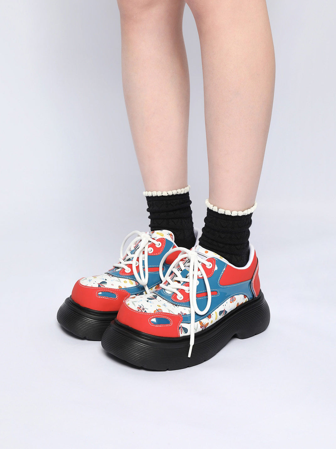 Butterfly-Panel Platform Lace-Up Derby Shoes
