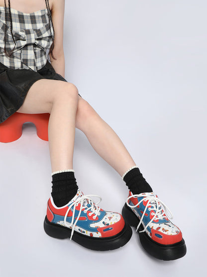 Butterfly-Panel Platform Lace-Up Derby Shoes