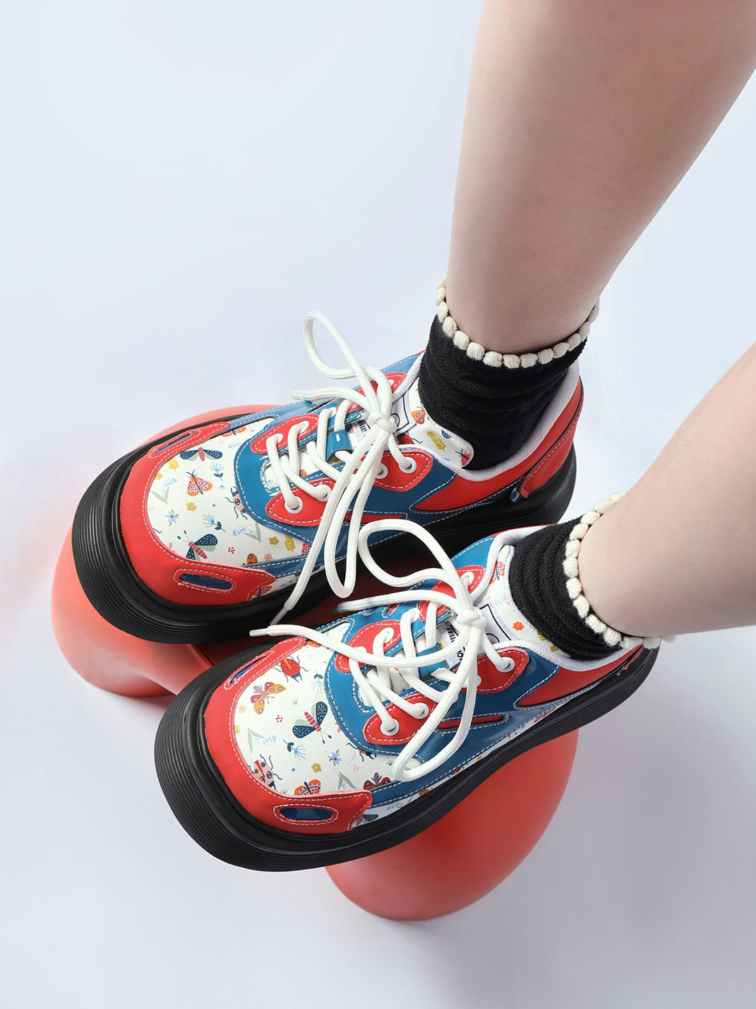 Butterfly-Panel Platform Lace-Up Derby Shoes