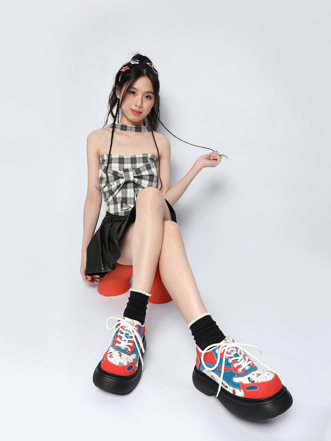 Butterfly-Panel Platform Lace-Up Derby Shoes