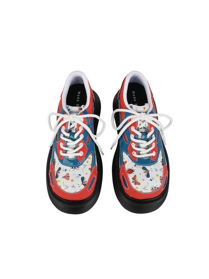 Butterfly-Panel Platform Lace-Up Derby Shoes