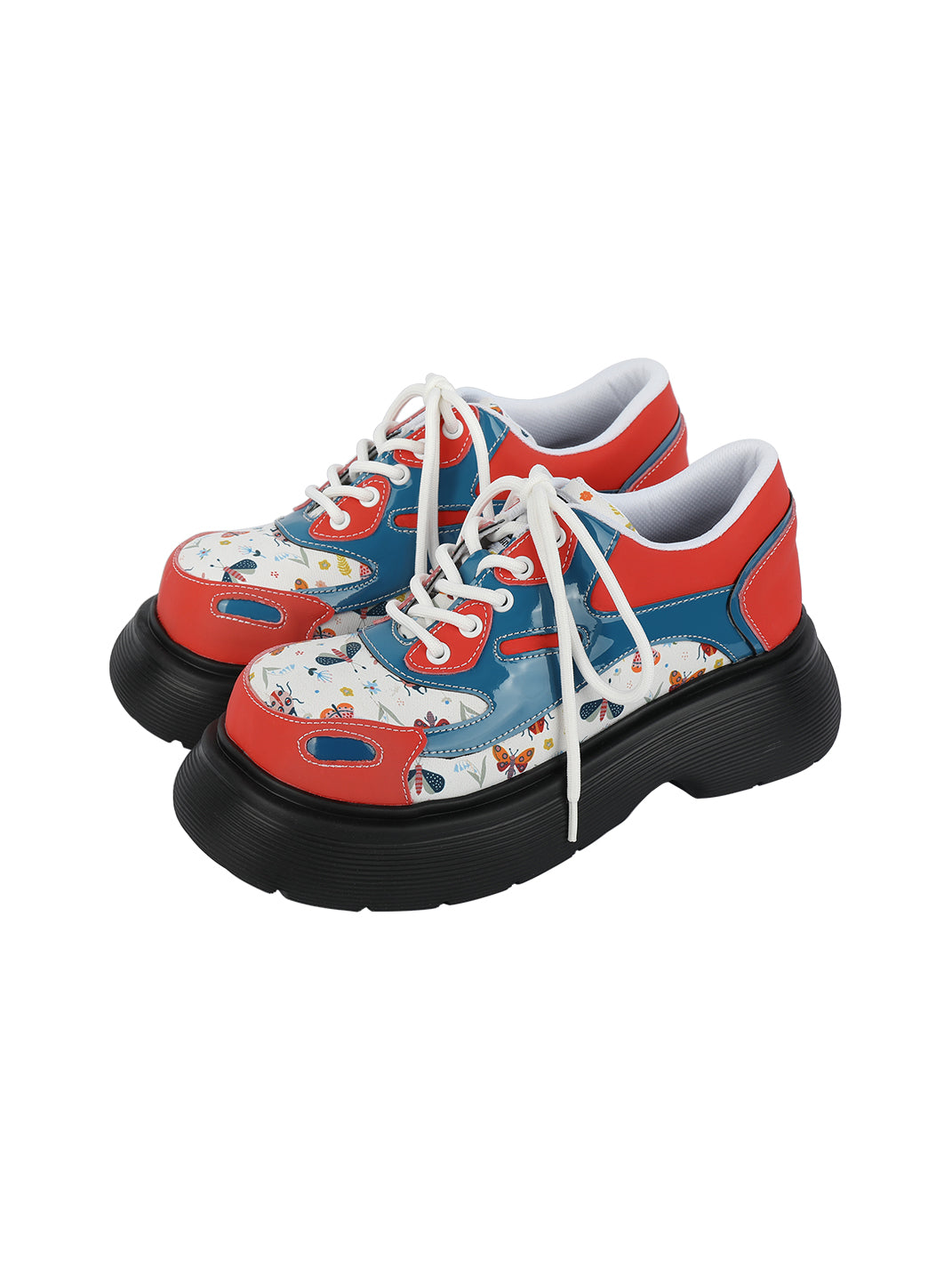 Butterfly-Panel Platform Lace-Up Derby Shoes