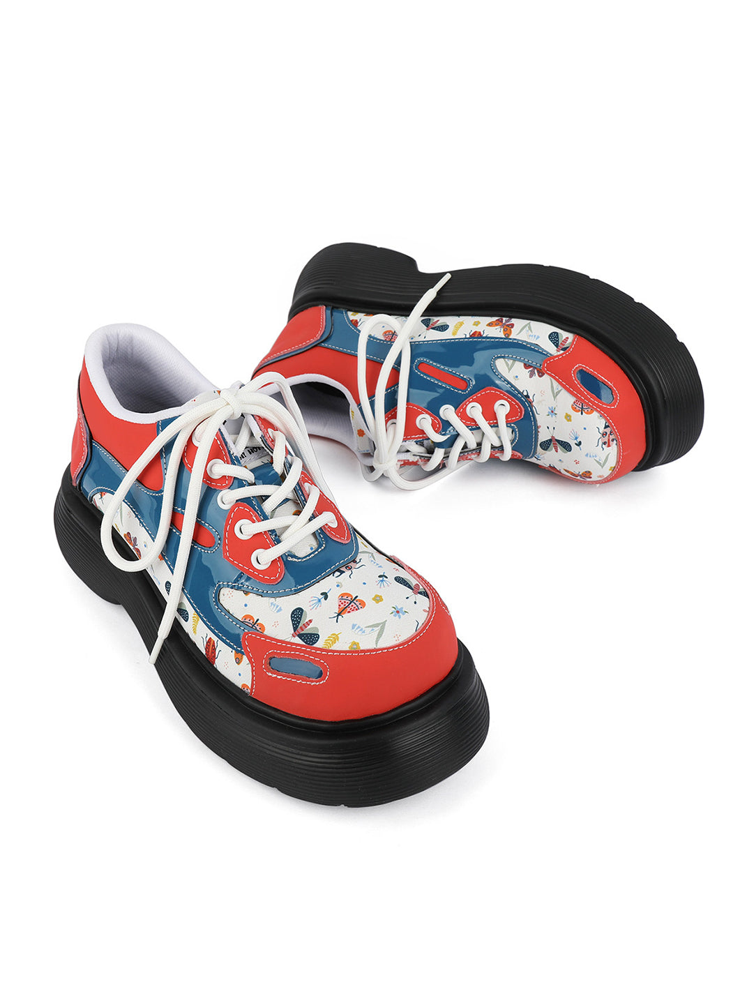 Butterfly-Panel Platform Lace-Up Derby Shoes