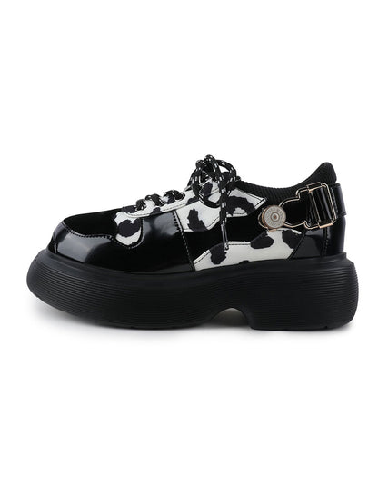 Cow-Print Buckled Platform Mary Janes
