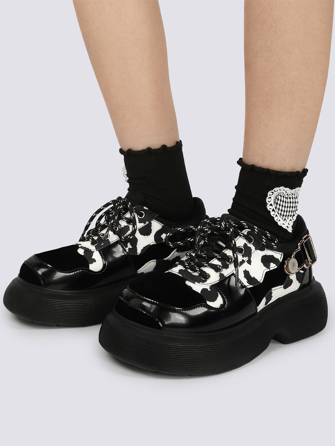 Cow-Print Buckled Platform Mary Janes