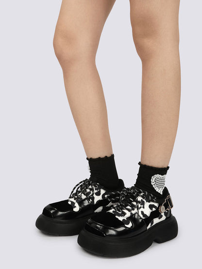 Cow-Print Buckled Platform Mary Janes
