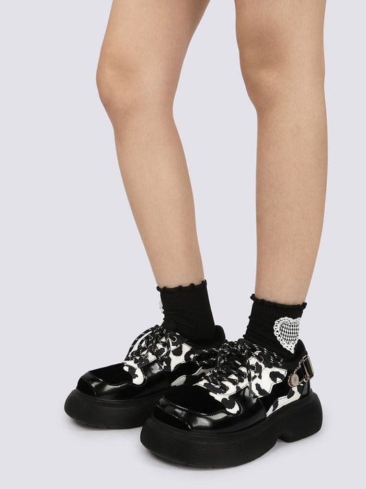 Cow-Print Buckled Platform Mary Janes