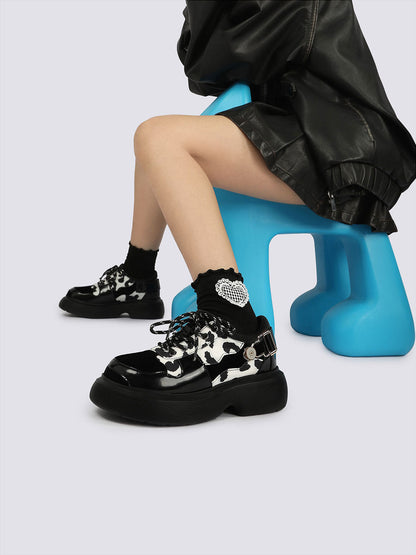 Cow-Print Buckled Platform Mary Janes