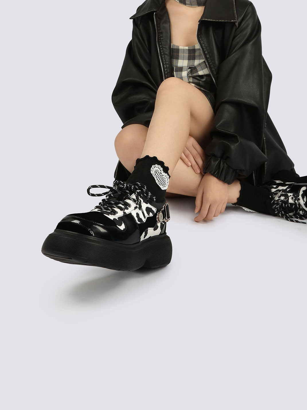 Cow-Print Buckled Platform Mary Janes