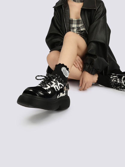 Cow-Print Buckled Platform Mary Janes