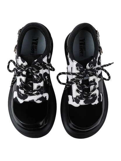 Cow-Print Buckled Platform Mary Janes