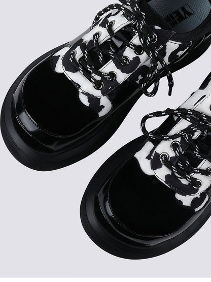 Cow-Print Buckled Platform Mary Janes