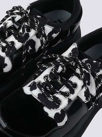 Cow-Print Buckled Platform Mary Janes