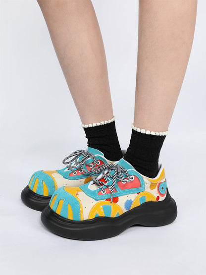 Primary-Color Graphic Platform Derby Shoes