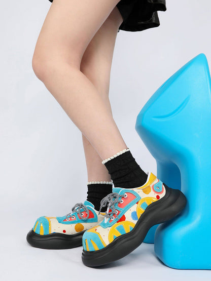 Primary-Color Graphic Platform Derby Shoes