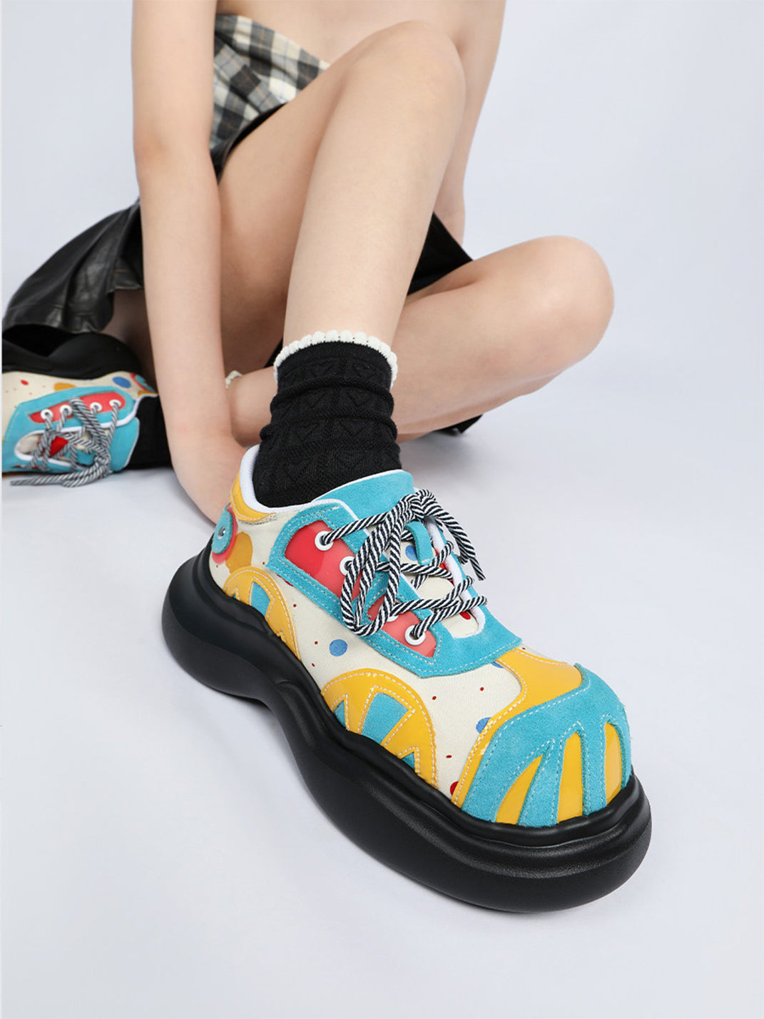 Primary-Color Graphic Platform Derby Shoes