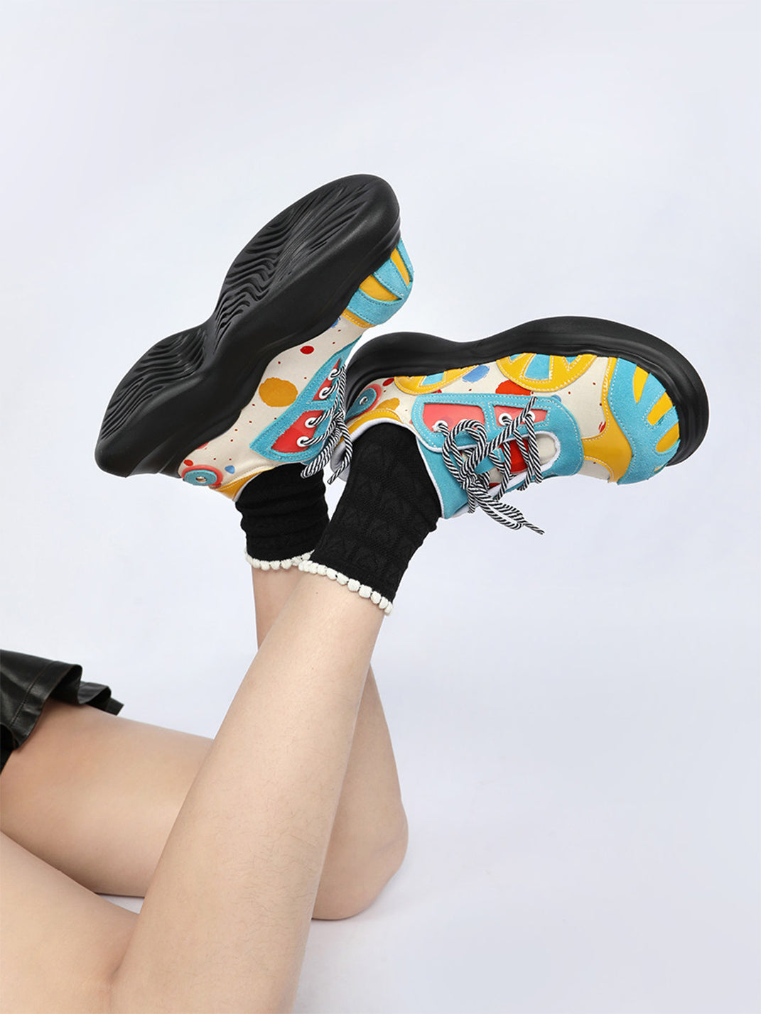 Primary-Color Graphic Platform Derby Shoes